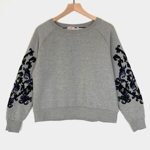 Philosophy Velvet Accent Sweatshirt Women's Sz M Gray Crew Neck Long Sleeve Top